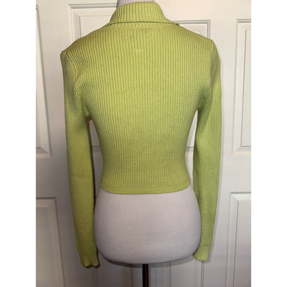 Y2K Neon Green Cropped Zip Up Sweater Rave Cyber Baby Fit - Picture 2 of 8